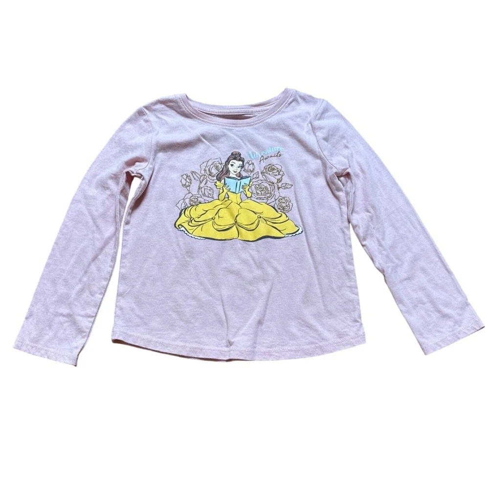 Disney Princess Belle Graphic Tee Kids Pink Excellent Long Sleeve SIZE 4T‎